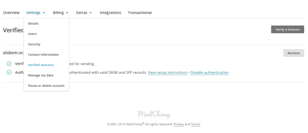 Verified & Authenticated Domains on MailChimp 3